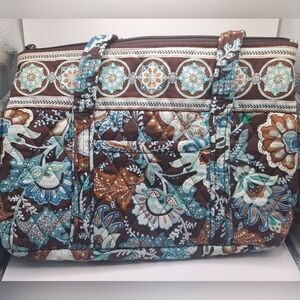 Vera Bradely Tote Java Blue Retired Print Lots Of Pockets